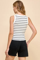 Button Detail Contrast Binding Stripe Tank Top | Mixtshop LLC