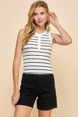 Button Detail Contrast Binding Stripe Tank Top | Mixtshop LLC