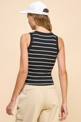 Button Detail Contrast Binding Stripe Tank Top | Mixtshop LLC