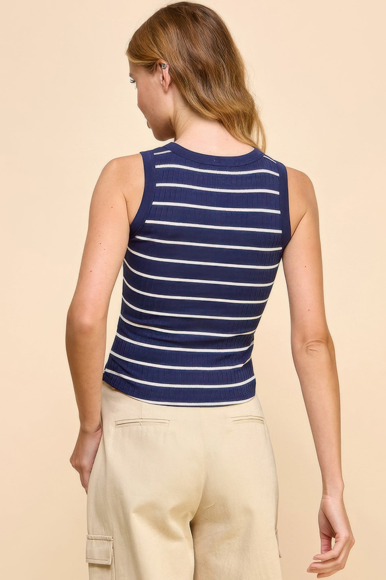 Button Detail Contrast Binding Stripe Tank Top | Mixtshop LLC