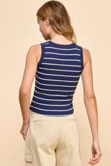Button Detail Contrast Binding Stripe Tank Top | Mixtshop LLC
