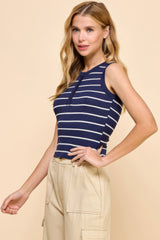 Button Detail Contrast Binding Stripe Tank Top | Mixtshop LLC