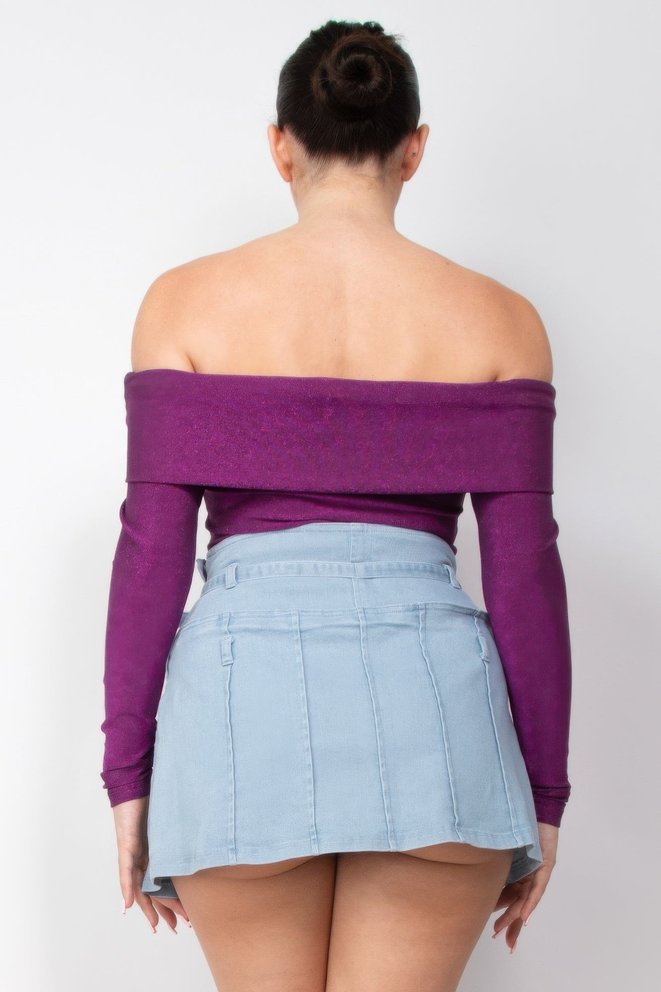 Off-shoulder Glittery Long Sleeve Bodysuit | Mixtshop LLC