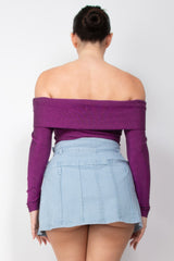 Off-shoulder Glittery Long Sleeve Bodysuit | Mixtshop LLC