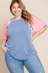 Plus Size Neon Animal Print Contrast Casual Top | Mixtshop LLC