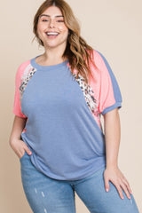 Plus Size Neon Animal Print Contrast Casual Top | Mixtshop LLC