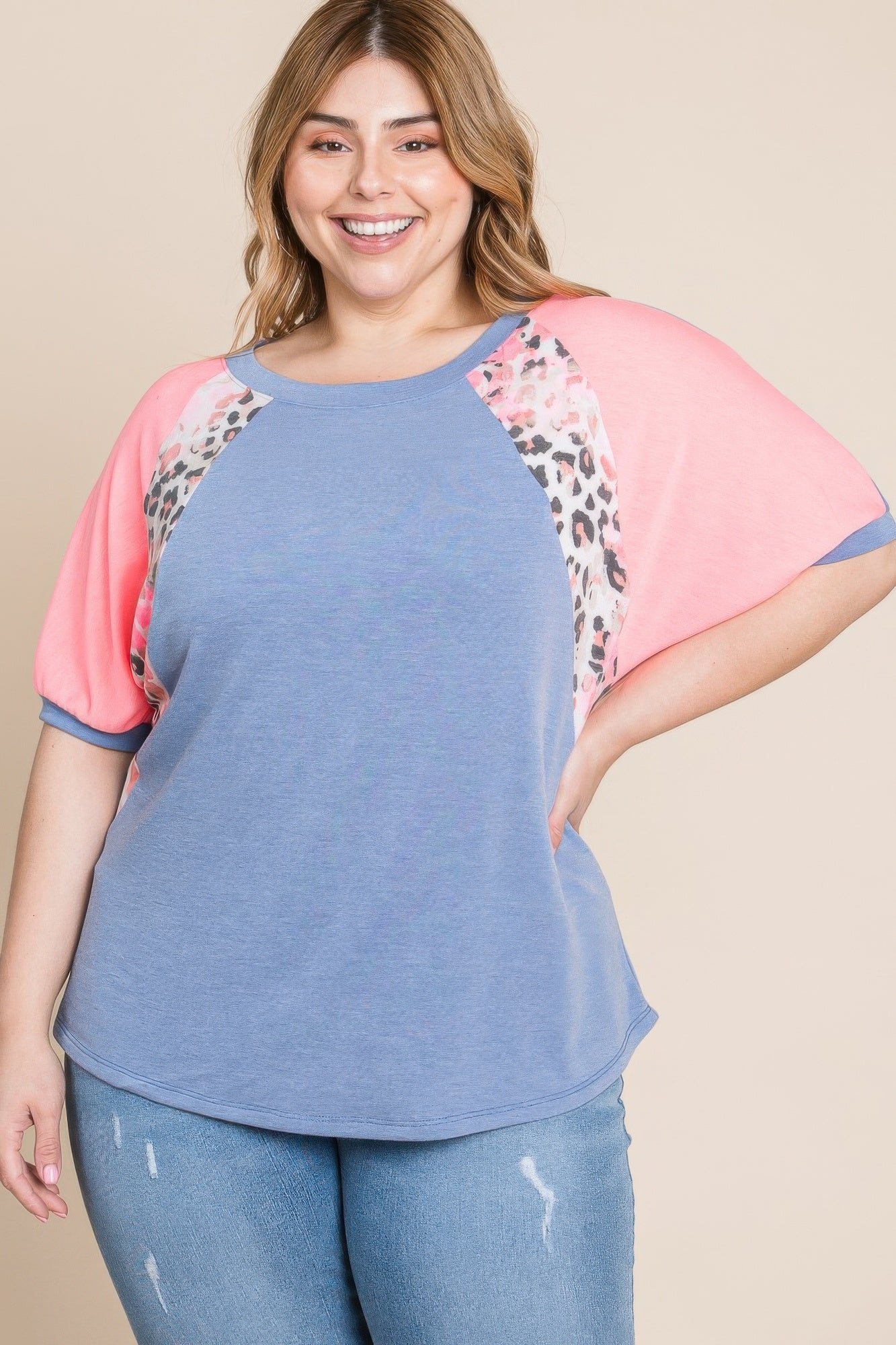 Plus Size Neon Animal Print Contrast Casual Top | Mixtshop LLC