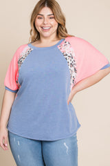 Plus Size Neon Animal Print Contrast Casual Top | Mixtshop LLC