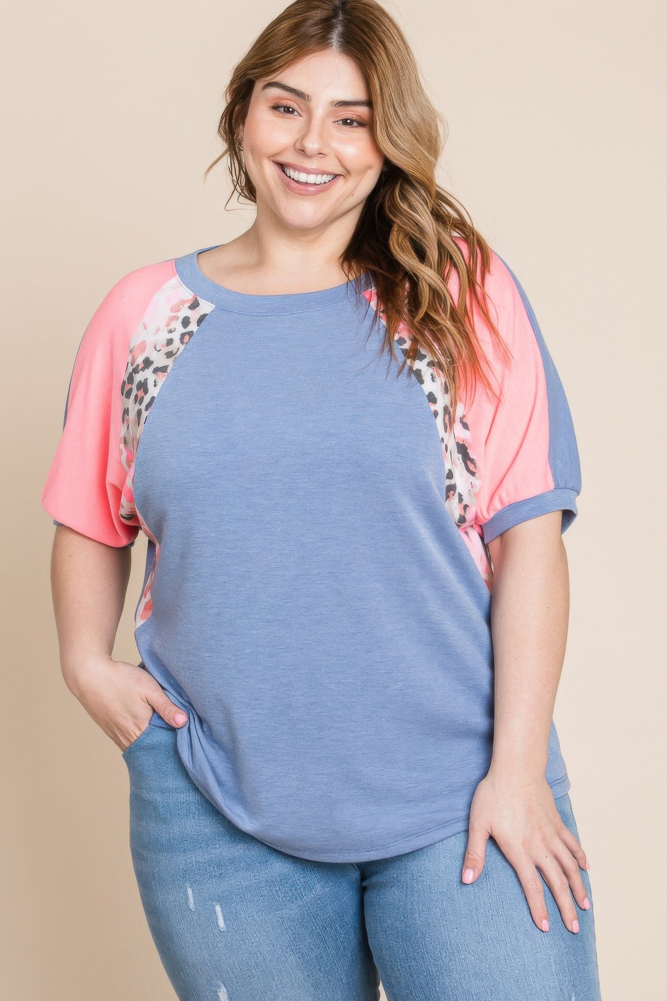 Plus Size Neon Animal Print Contrast Casual Top | Mixtshop LLC