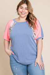 Plus Size Neon Animal Print Contrast Casual Top | Mixtshop LLC