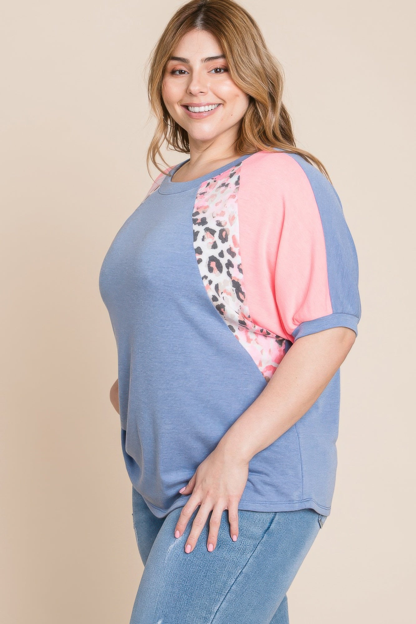 Plus Size Neon Animal Print Contrast Casual Top | Mixtshop LLC