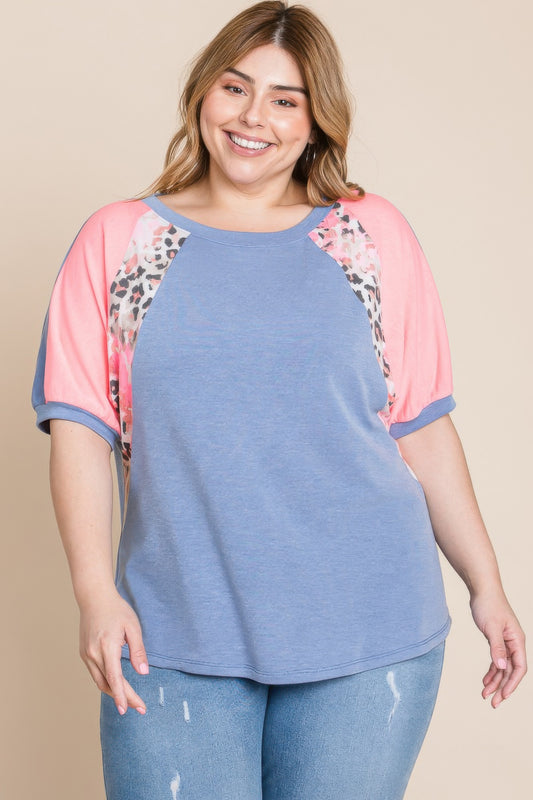 Plus Size Neon Animal Print Contrast Casual Top | Mixtshop LLC
