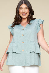 Plus Size Solid Button Flutter Sleeve Top | Mixtshop LLC