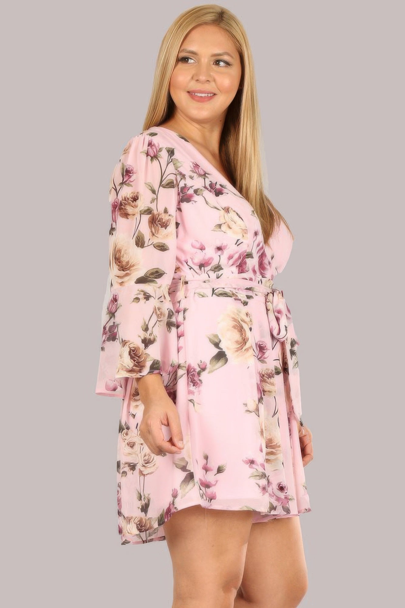 Floral Chiffon 3 4 Sleeve Tie Waist Romper | Mixtshop LLC