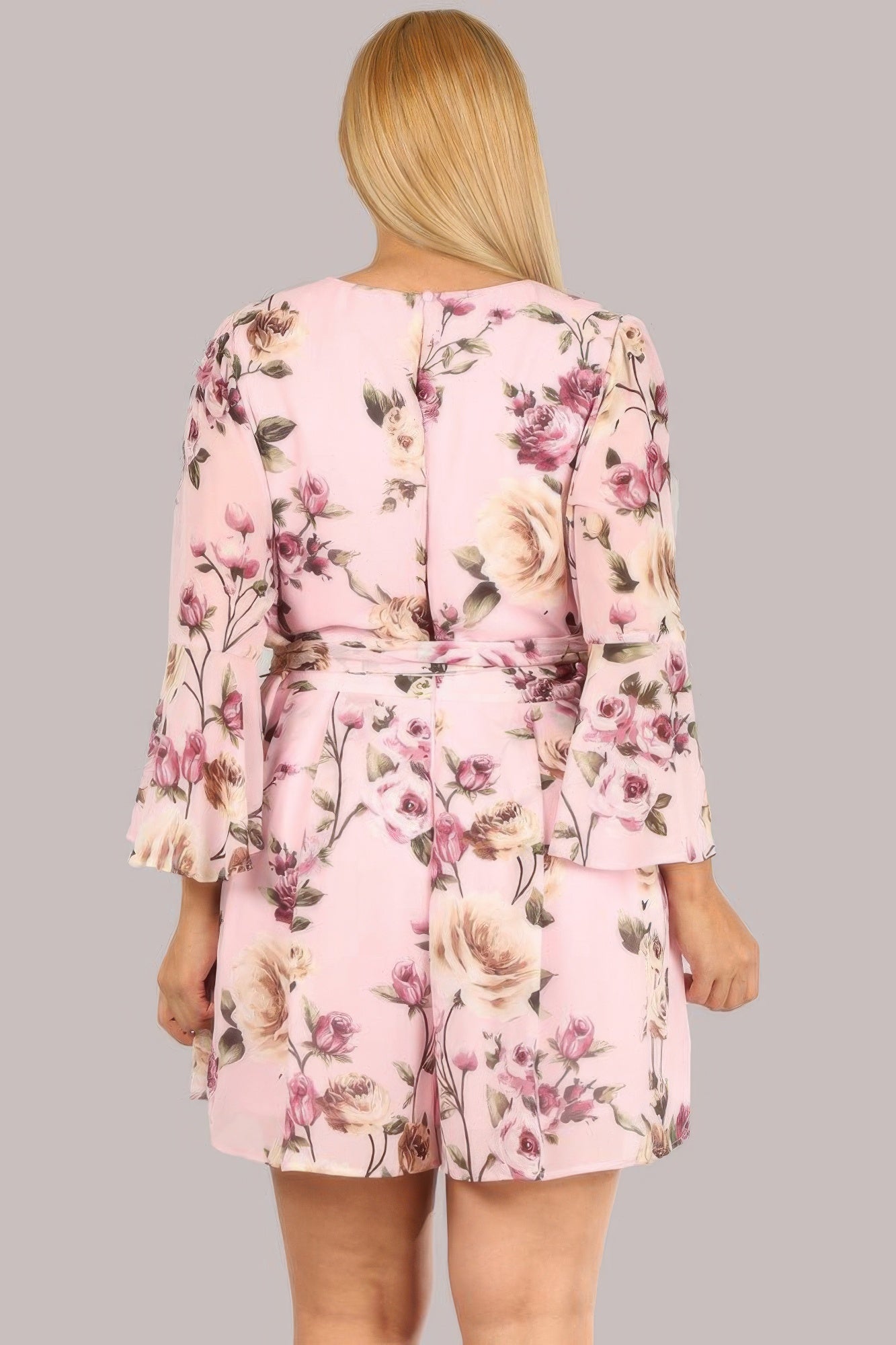 Floral Chiffon 3 4 Sleeve Tie Waist Romper | Mixtshop LLC