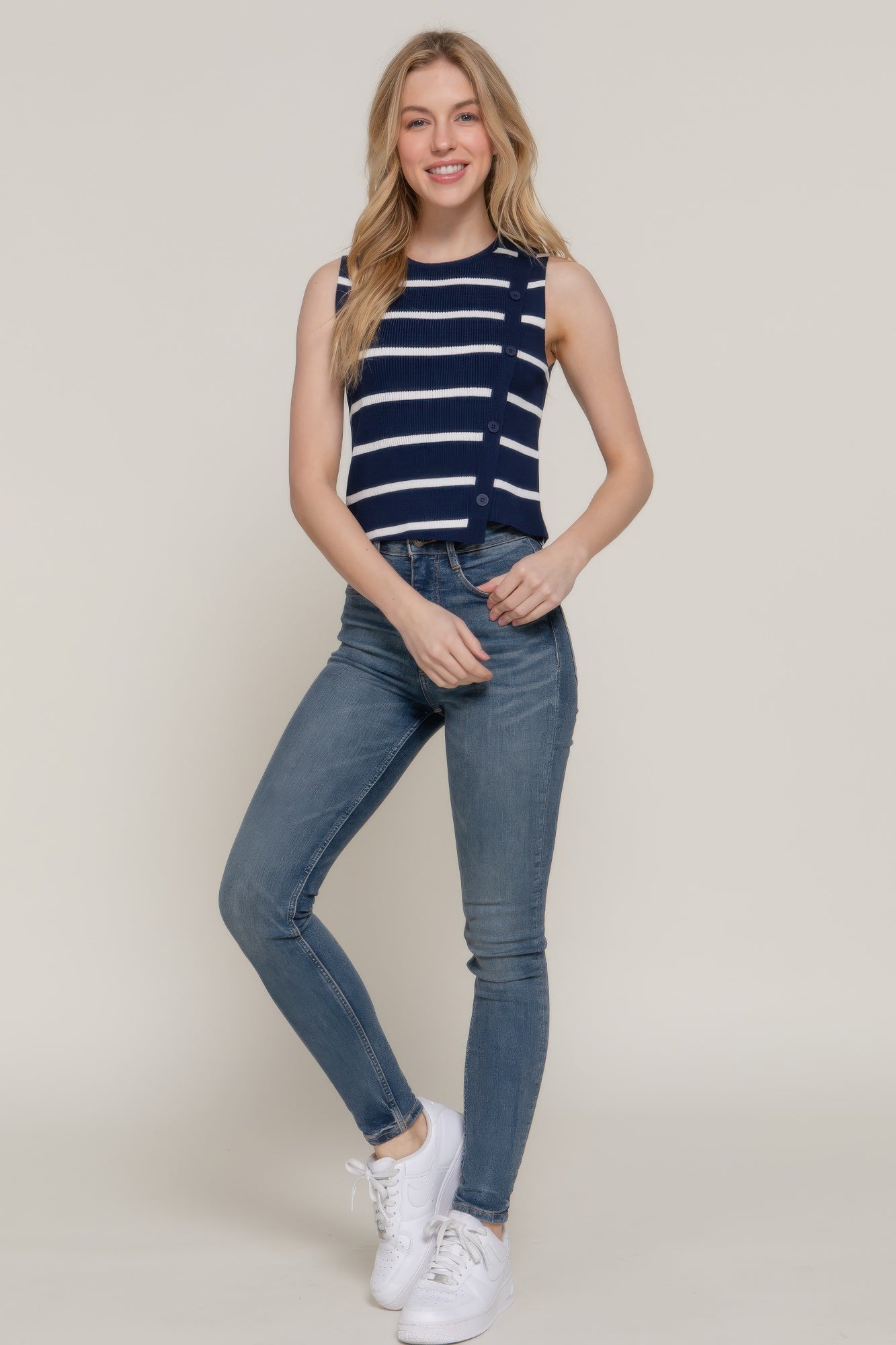 Sleeveless Diagonal Shape Stripe Spring Sweater | Mixtshop LLC