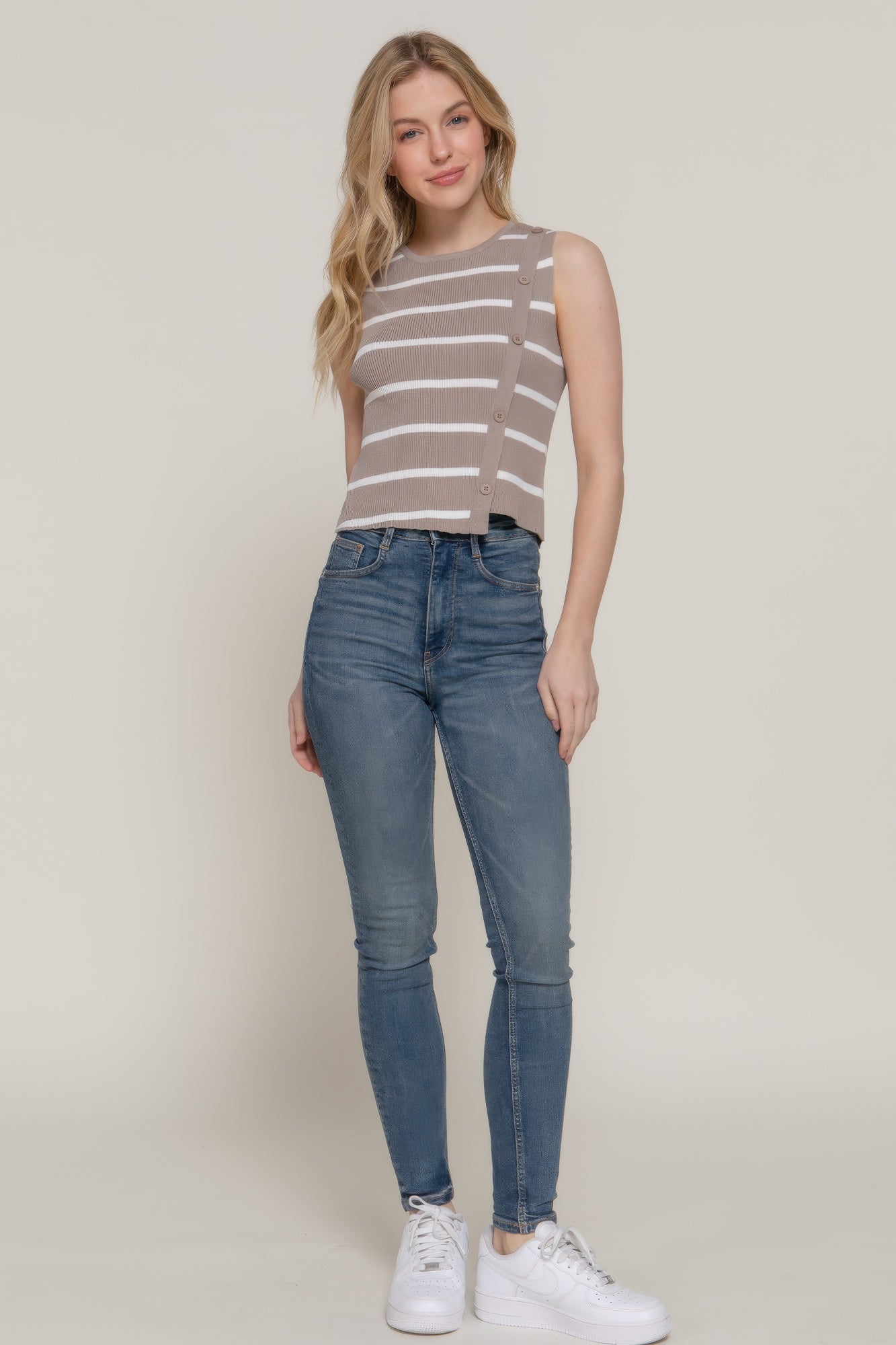Sleeveless Diagonal Shape Stripe Spring Sweater | Mixtshop LLC