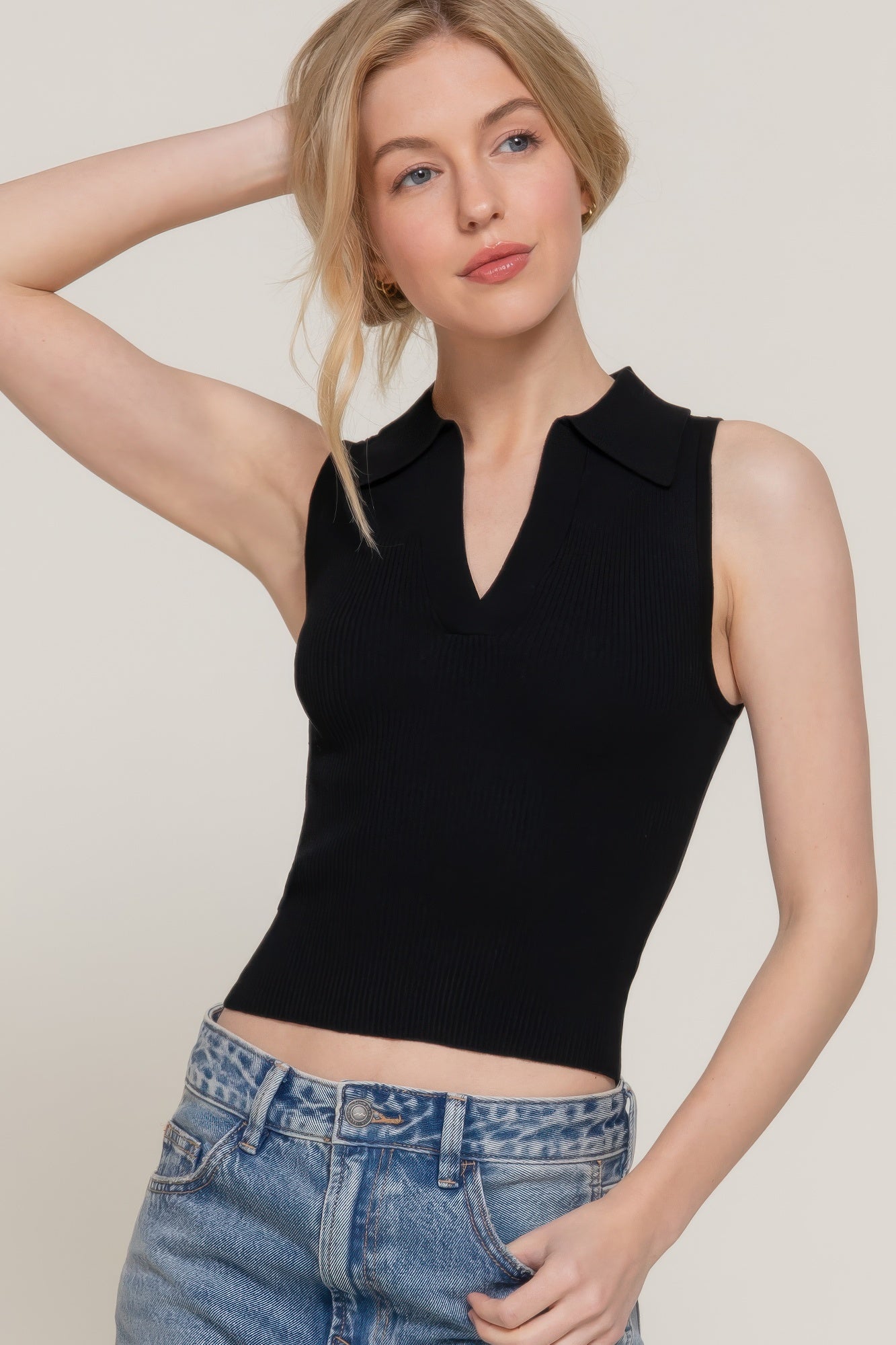 Sleeveless Polo Spring Sweater | Mixtshop LLC