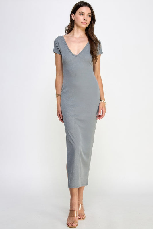 Double V-neck Ribbed Maxi Dress | Mixtshop LLC