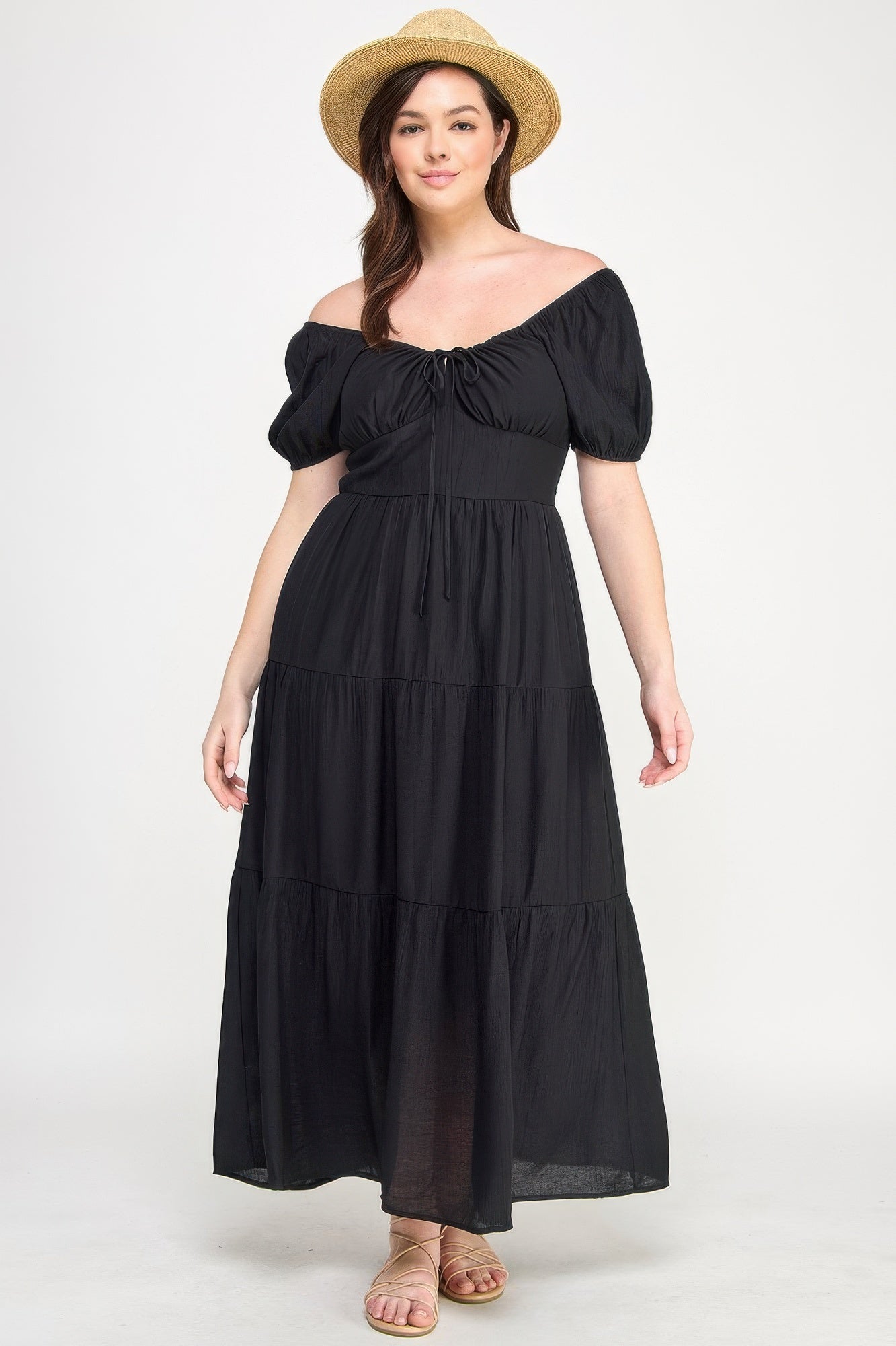 Front Tie Puff Sleeve Tired Maxi Dress | Mixtshop LLC