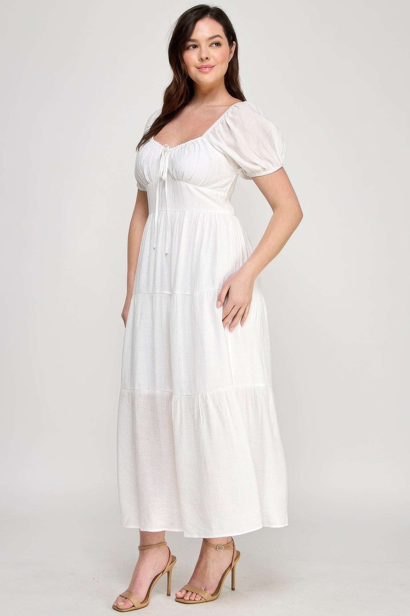 Front Tie Puff Sleeve Tired Maxi Dress | Mixtshop LLC