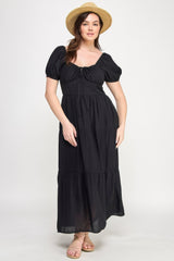 Front Tie Puff Sleeve Tired Maxi Dress | Mixtshop LLC