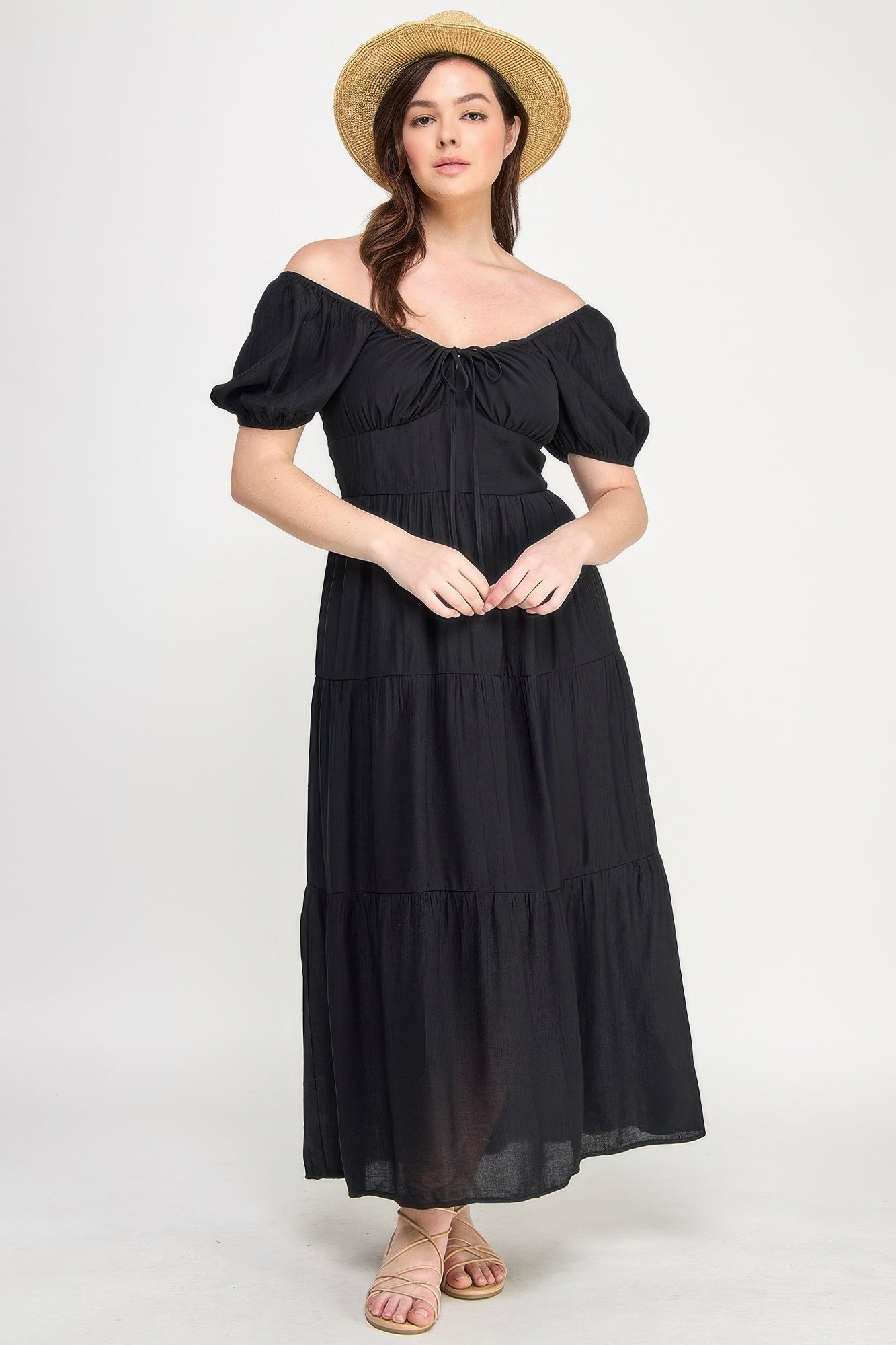 Front Tie Puff Sleeve Tired Maxi Dress | Mixtshop LLC