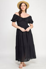 Front Tie Puff Sleeve Tired Maxi Dress | Mixtshop LLC