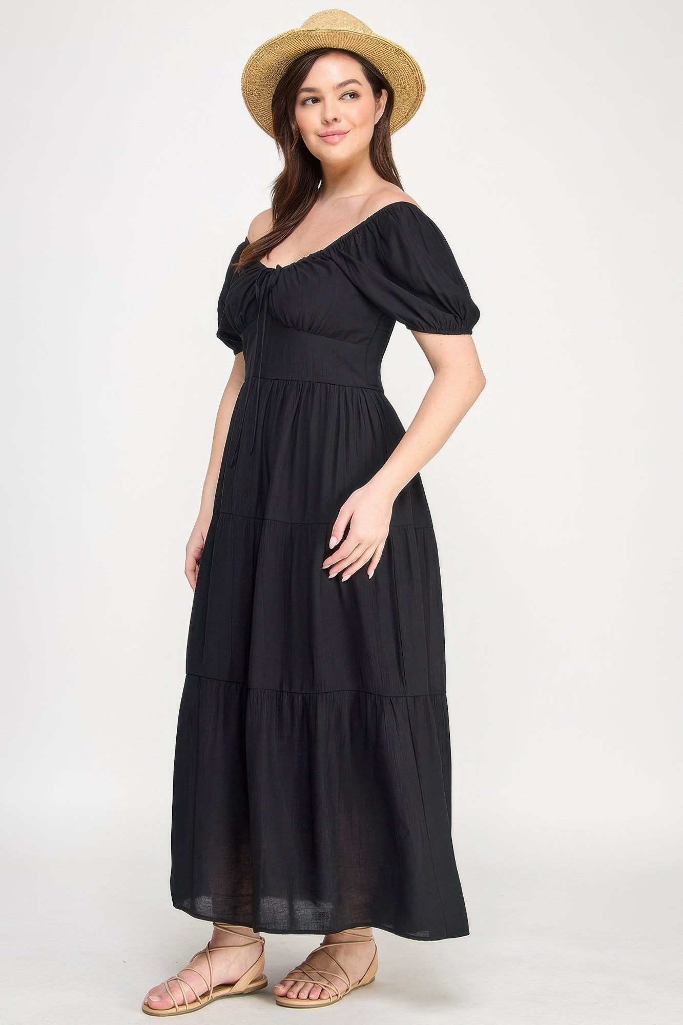 Front Tie Puff Sleeve Tired Maxi Dress | Mixtshop LLC