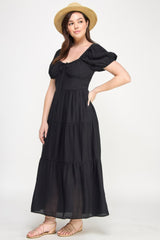 Front Tie Puff Sleeve Tired Maxi Dress | Mixtshop LLC