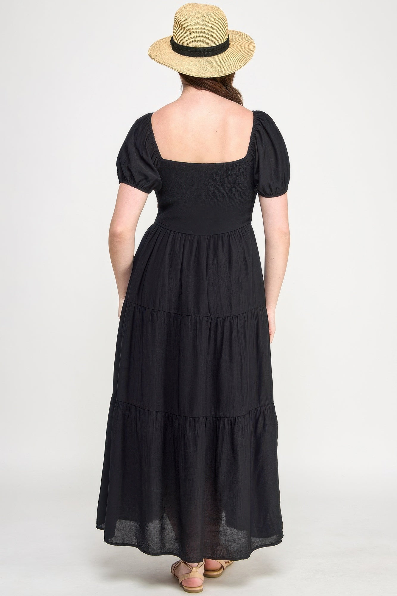 Front Tie Puff Sleeve Tired Maxi Dress | Mixtshop LLC