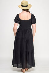 Front Tie Puff Sleeve Tired Maxi Dress | Mixtshop LLC