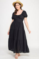 Front Tie Puff Sleeve Tired Maxi Dress | Mixtshop LLC