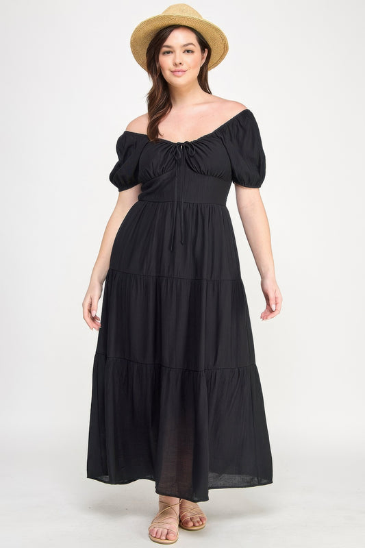 Front Tie Puff Sleeve Tired Maxi Dress | Mixtshop LLC