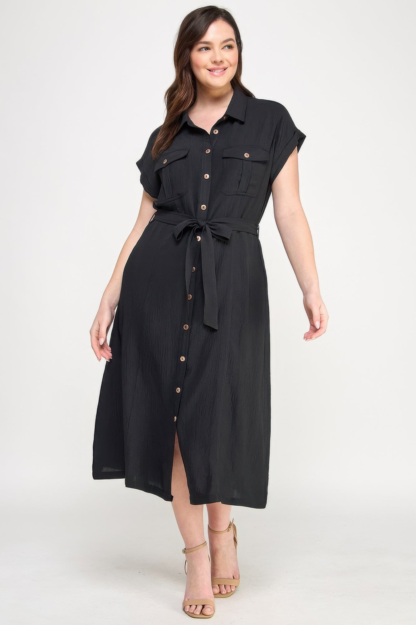 Front Tied Buttoned Short Sleeve Dress | Mixtshop LLC