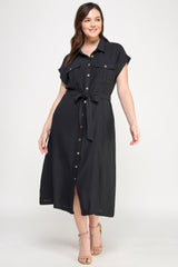 Front Tied Buttoned Short Sleeve Dress | Mixtshop LLC