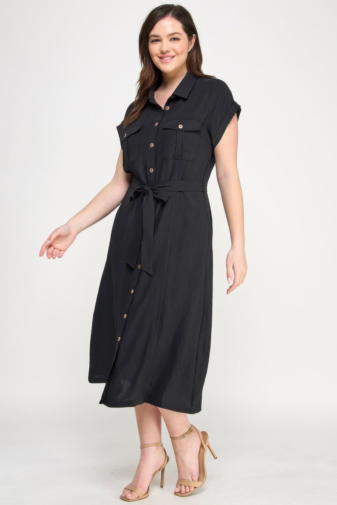 Front Tied Buttoned Short Sleeve Dress | Mixtshop LLC