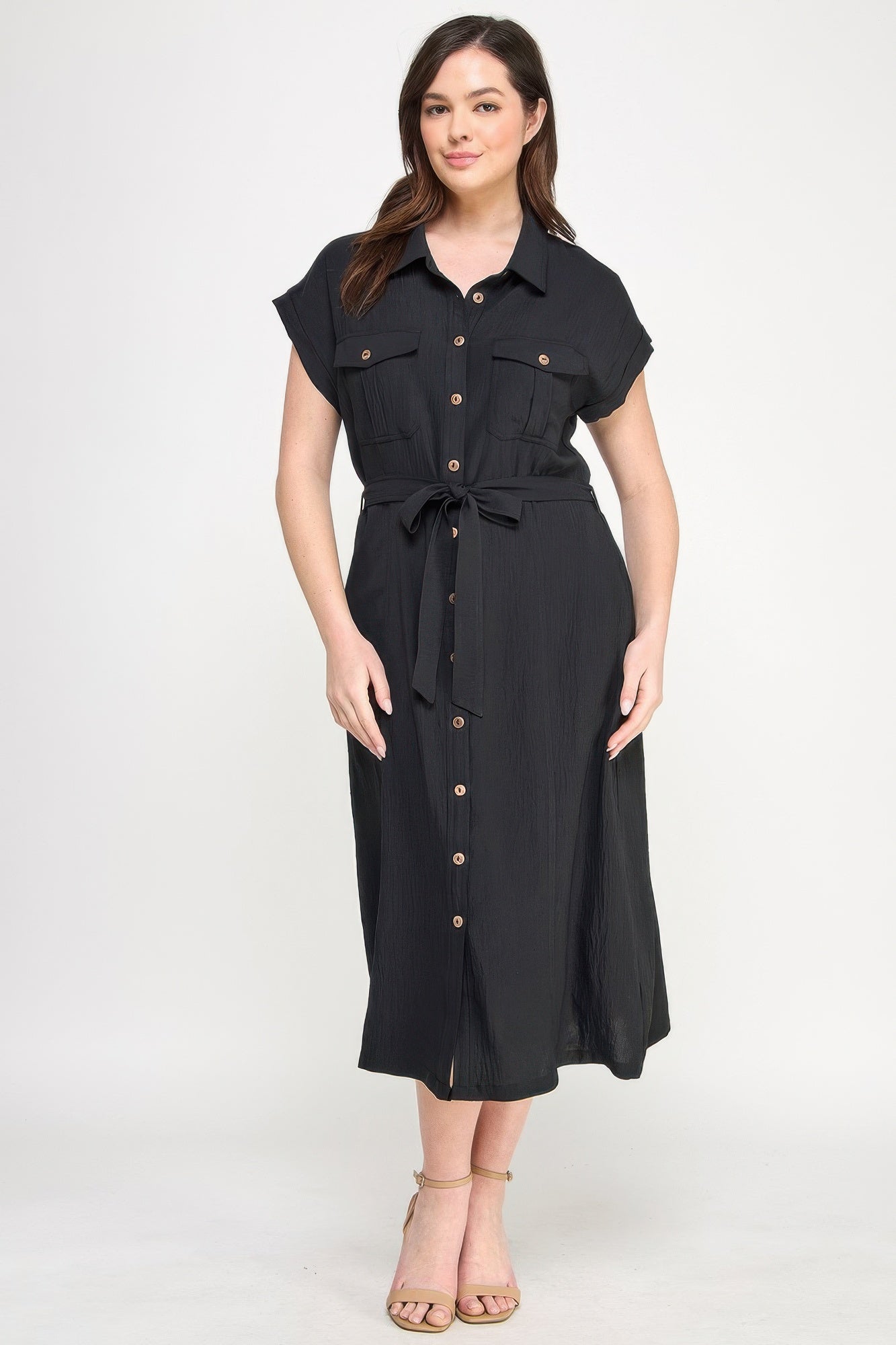 Front Tied Buttoned Short Sleeve Dress | Mixtshop LLC