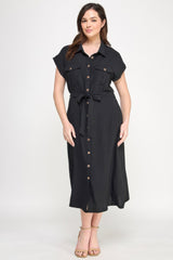 Front Tied Buttoned Short Sleeve Dress | Mixtshop LLC