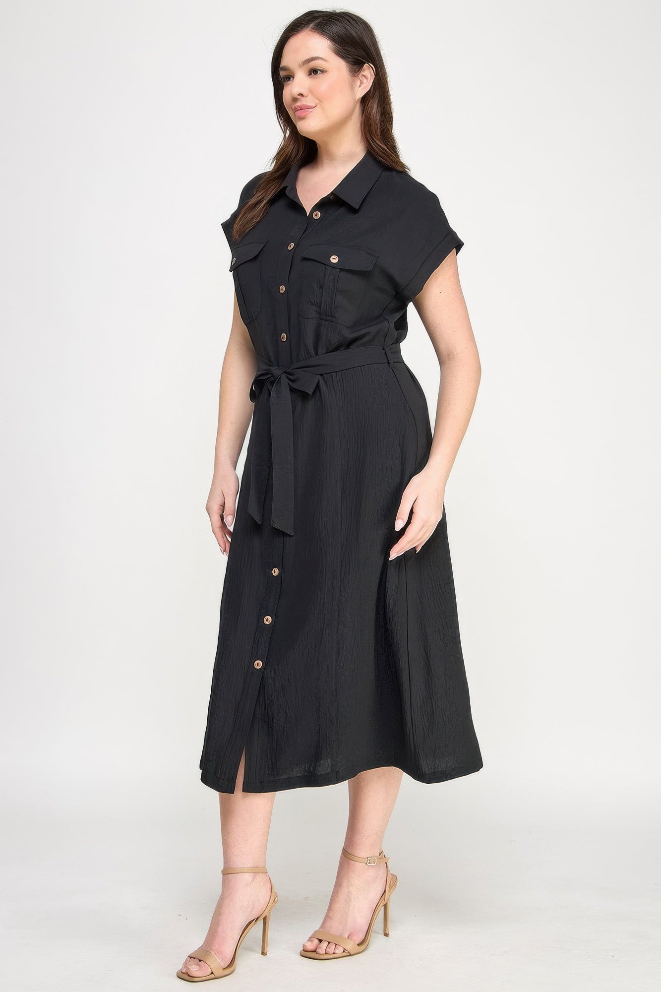 Front Tied Buttoned Short Sleeve Dress | Mixtshop LLC