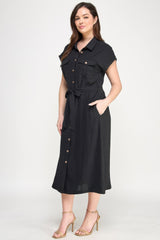Front Tied Buttoned Short Sleeve Dress | Mixtshop LLC