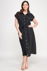 Front Tied Buttoned Short Sleeve Dress | Mixtshop LLC