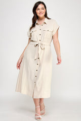 Front Tied Buttoned Short Sleeve Dress | Mixtshop LLC