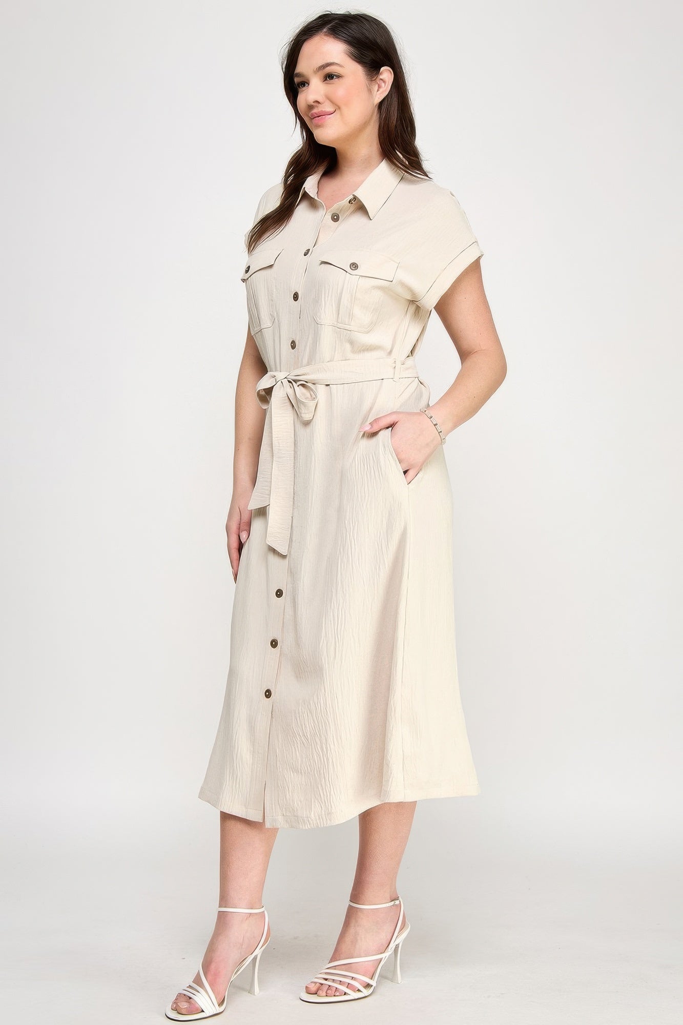 Front Tied Buttoned Short Sleeve Dress | Mixtshop LLC