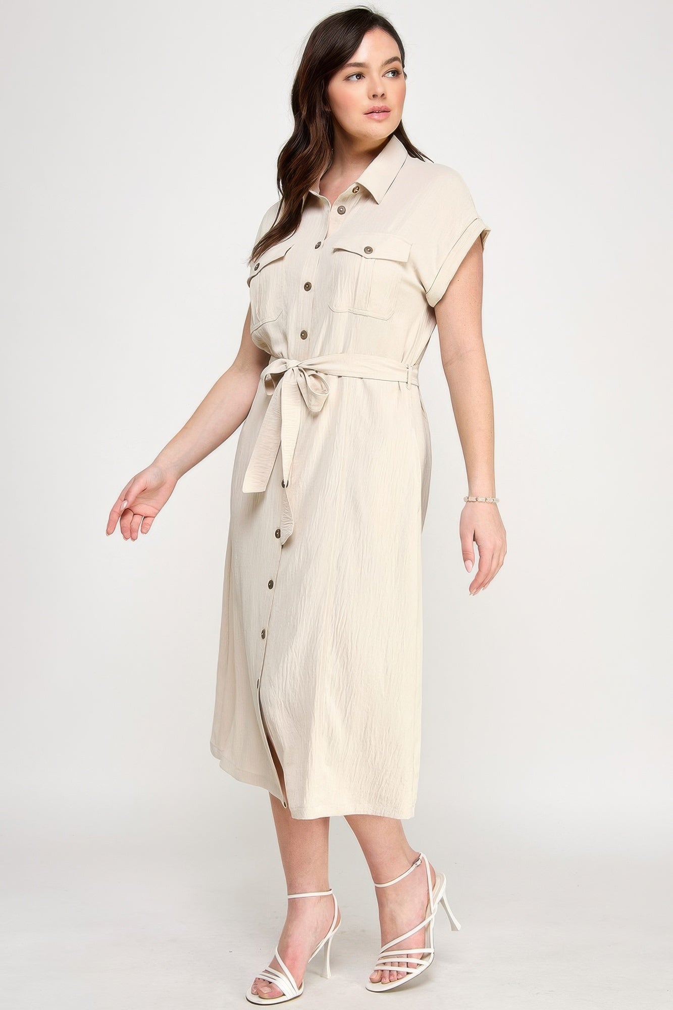 Front Tied Buttoned Short Sleeve Dress | Mixtshop LLC