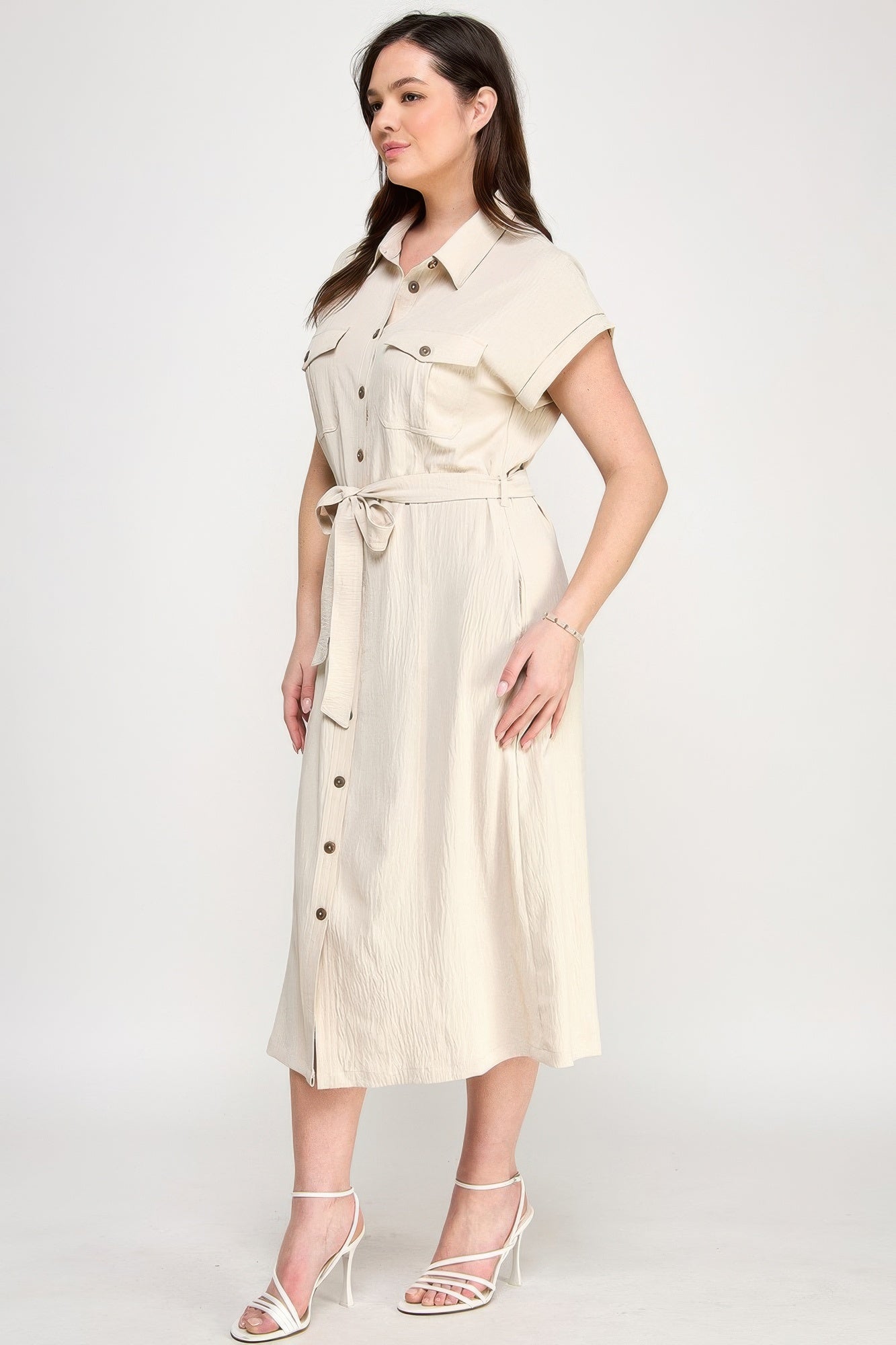 Front Tied Buttoned Short Sleeve Dress | Mixtshop LLC