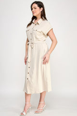 Front Tied Buttoned Short Sleeve Dress | Mixtshop LLC