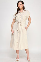 Front Tied Buttoned Short Sleeve Dress | Mixtshop LLC
