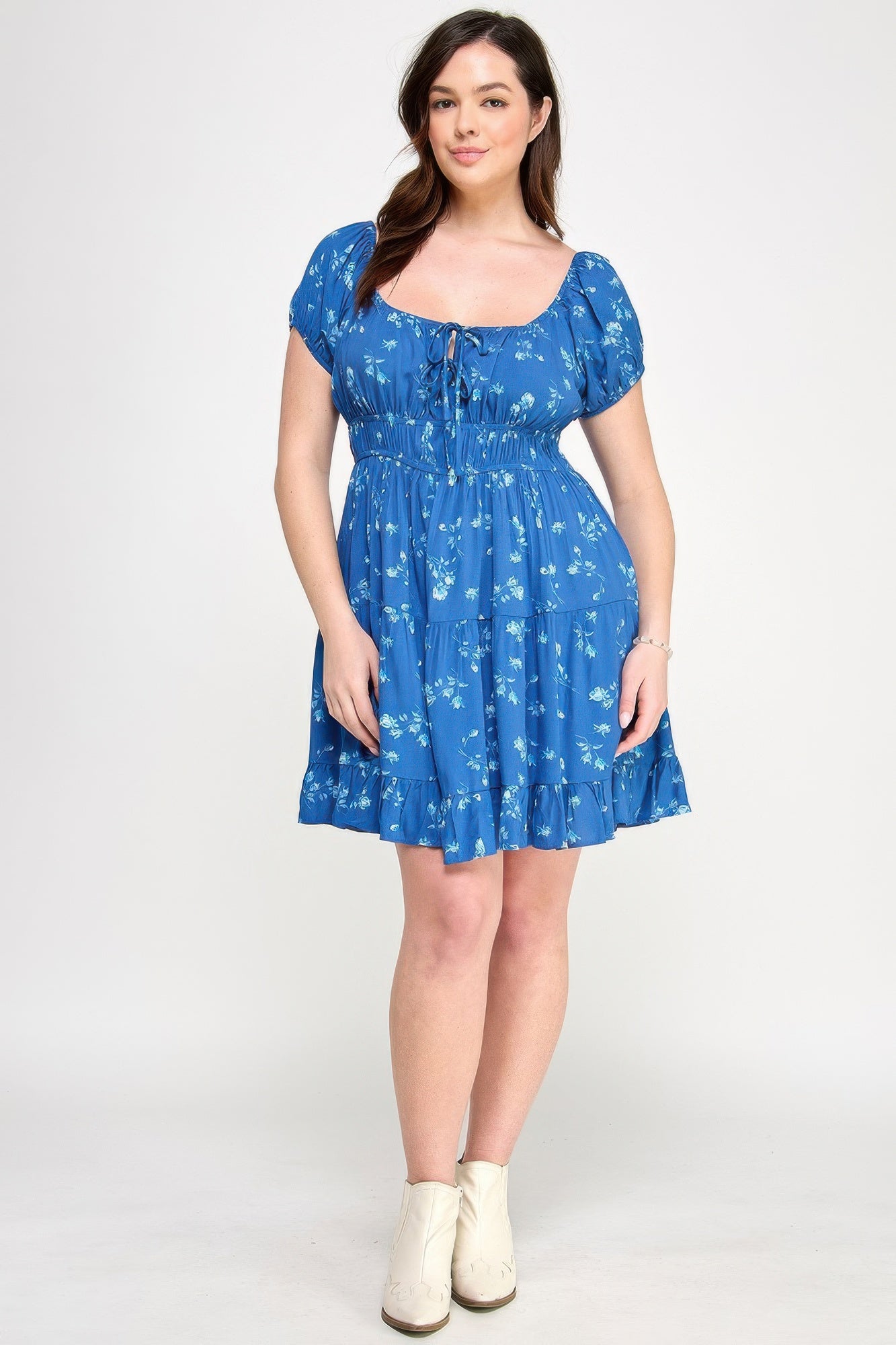 Floral Front-tie Elastic Waist Ruffle Dress | Mixtshop LLC