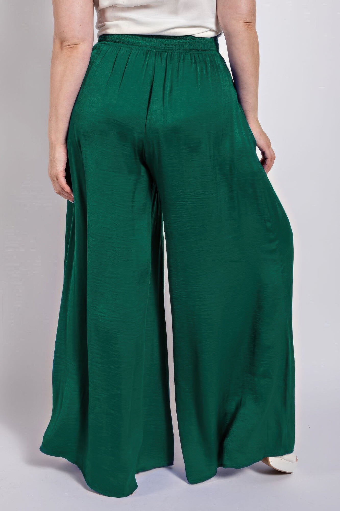 Washed Satin Wide Pants With Waist Smocked | Mixtshop LLC
